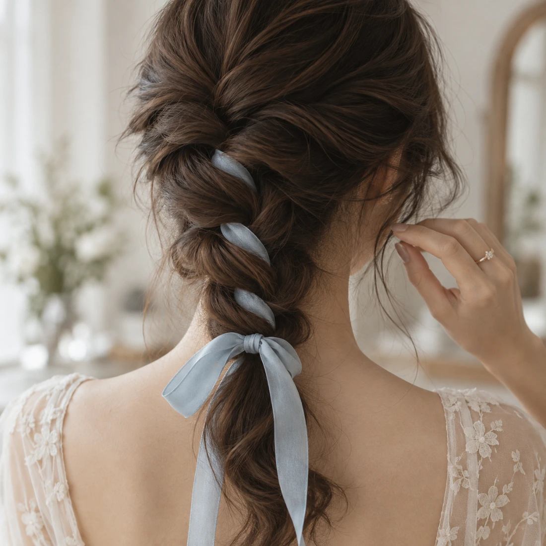 Something blue ribbon in hair