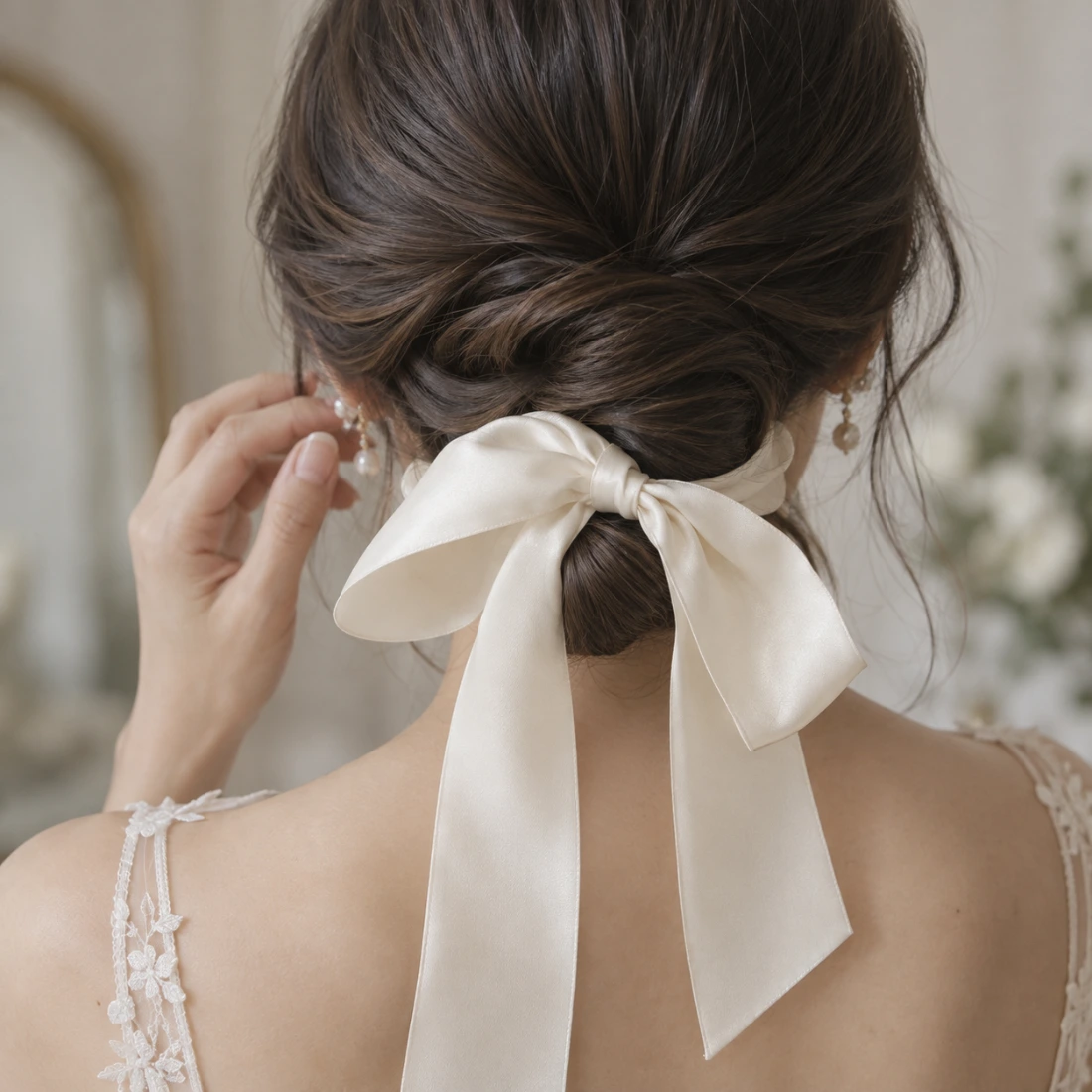 Ribbon bow set in styled hair